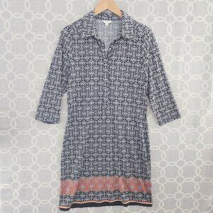 Max Studio Button Collar Chain Printed Shift Dress L
